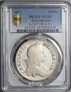 1671 PCGS VG 10 Charles II Crown Rare Legend Error Great Britain Coin 20020801C