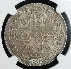 1673, Great Britain, Charles II. Silver Half Crown Coin. Very Rare! NGC AU+