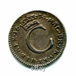 1674 Maundy Penny 1d, Inverted G, Almost Uncirculated, Great Britain, Rare