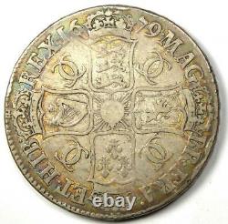 1679 Great Britain England Charles II Crown Coin VF / XF Details (EF) Rare