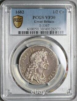 1682 PCGS VF 30 Charles II 1/2 Crown Rare Great Britain Silver Coin (21010602C)