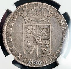 1689, Great Britain, William III & Mary. Rare Silver ½ Crown Coin. NGC VF-35