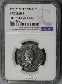 1721/0 NGC VF 1/2 Penny George I Great Britain Overdate Rare Coin (18091003CZ)
