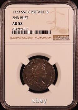 1723 Great Britain Silver Shilling 2nd Bust South Sea Company -NGC AU58! Rare