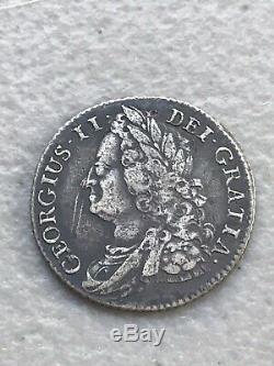 1743 UK Great Britain Silver Shilling Coin George II Rare Scarce