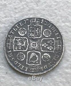 1743 UK Great Britain Silver Shilling Coin George II Rare Scarce