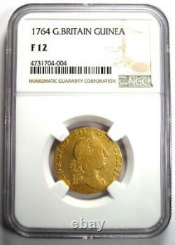 1764 Great Britain England George III Gold Guinea Coin NGC F12 Rare