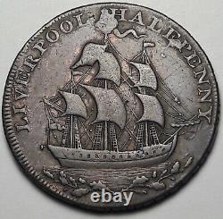 1791-1793 Great Britain Half Penny Rare Error Mule Token Liverpool / Bishop (dr)