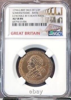 1794 Great Britain 1/2 Penny D&h 39 Somersetshire Heath Bath Ngc Au 58 Bn Rare