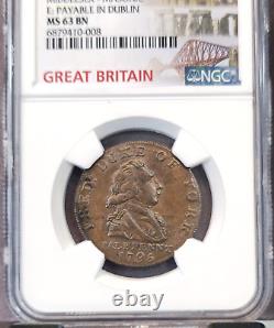 1795 Great Britain 1/2 Penny D&h 373 Middlesex Masonic Dublin Ngc Ms 63 Bn Rare