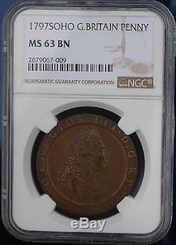 1797 UK Great Britain Penny KM# 618 Soho NGC MS 63BN Rare S. 3777