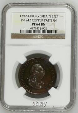 1799 Soho Great Britain 1/2p P-1242 Copper Pattern Pf64 Bn Ngc Rare Top Pop