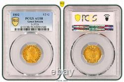 1801, Great Britain, George III. Rare Gold 1/2 Guinea Coin. Pop 4/4! PCGS AU-58