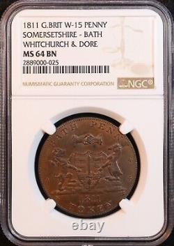 1811 Great Britain Bath Whitchurch & Dore Penny Token -NGC MS64 -Rare Top POP