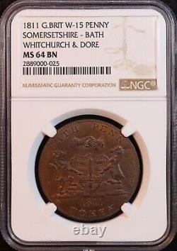 1811 Great Britain Bath Whitchurch & Dore Penny Token -NGC MS64 -Rare Top POP