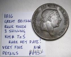 1816 Great Britain Bank Token 3 Shilling KM# Tn5 RARE Key Date! AN529
