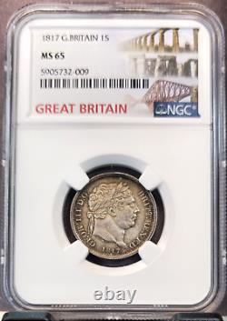 1817 Great Britain Silver 1 Shilling King George III Ngc Ms 65 Rare Gem Bu