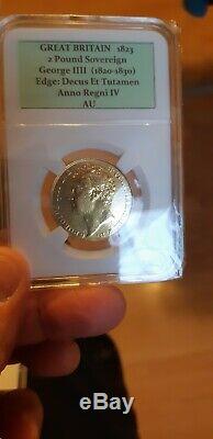 1823 GREAT BRITAIN London 2 Pound Sovereign Very Rare Gold Coin High Grade