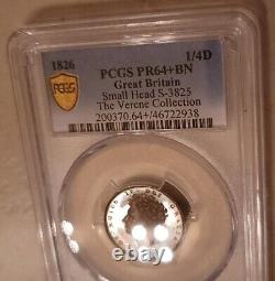 1826 1/4D Great Britain UK Farthing George IV PCGS PR64+BN PF PROOF Coin Rare