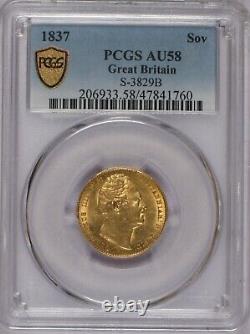 1837 Great Britain Sovereign PCGS AU58. Rare