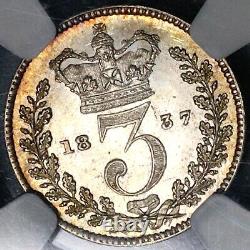 1837 NGC AU 58 William IV Great Britain 3 Pence Rare Coin POP 1/0 (22091902D)