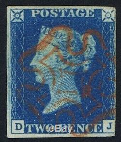 1840 2d Blue Pl 1 DJ STATE ONE without Re-ENTRY VERY RARE VFU Cat. £5,000.00