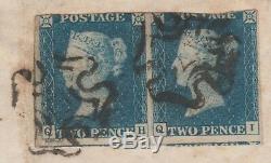 1840 SG5 2d BLUE PLATE 1 RARE PAIR ON COVER TO TURRIFF SCOTLAND (QH/QI)