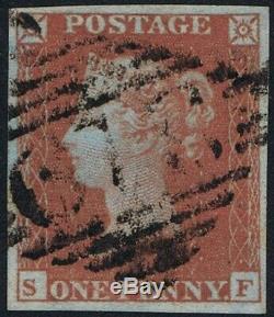 1841 1d Red Black Pl 176 SF 4m Superb Used RARE Plate with Cert. Cat £2,900.00