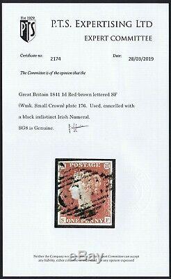 1841 1d Red Black Pl 176 SF 4m Superb Used RARE Plate with Cert. Cat £2,900.00