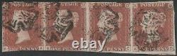 1841 SG7 1d RED BROWN BLACK PLATE 9 MANCHESTER FISH TAILS STRIP OF 4 RARE