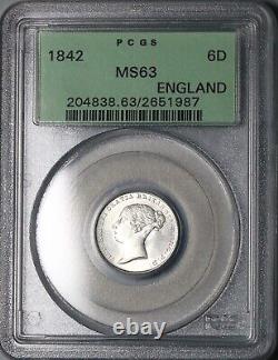 1842 PCGS MS 63 Victoria 6 Pence Great Britain OGH Rare Silver Coin (23111102C)