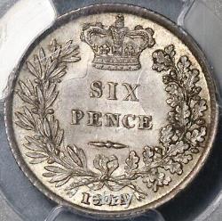 1842 PCGS MS 64 Victoria 6 Pence Great Britain Rare Silver Coin (21092301D)