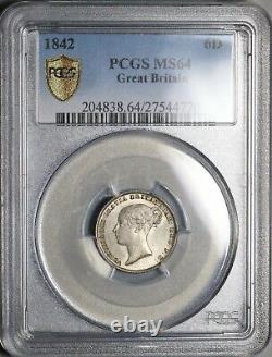 1842 PCGS MS 64 Victoria 6 Pence Great Britain Rare Silver Coin (21092301D)