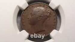1843 Great Britain 1/4 Penny NGC XF40 BN RARE ARABIC 1 IN DATE 1/4P Coin