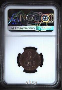 1843 Great Britain Victoria 1/4p Farthing Arabic 1 in Date NGC MS63 BN Rare