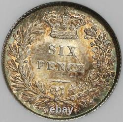 1843 NGC MS 64 Victoria 6 Pence Great Britain Silver Rare Coin (16082801D)