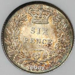 1843 NGC MS 64 Victoria 6 Pence Great Britain Silver Rare Coin (16082801D)