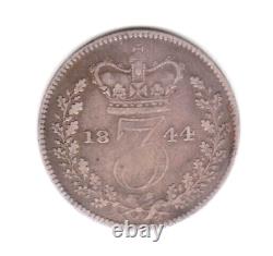 1844 Great Britain Victoria Sterling Silver Threepence. LARGE 44. Rare Date