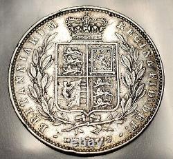 1845 Great Britain Half 1/2 Crown World Silver Coin Rare Xf+ Details