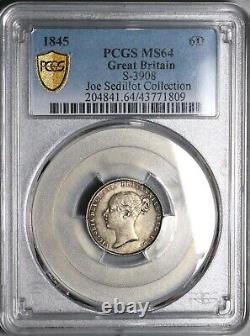 1845 PCGS MS 64 Victoria 6 Pence Great Britain Silver Rare Coin (22110401C)