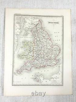 1846 Antique Map of England Great Britain Rare Hand Coloured Engraving