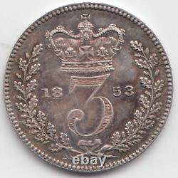 1853 Silver Threepence 3d Queen Victoria Great Britain Very Rare