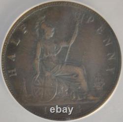 1864 GREAT BRITAIN 1/2 Penny Half Penny ANACS EF45 Lamination Error Rare Coin