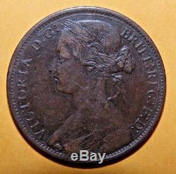 1864 Great Britain One Penny Rare XF Coin Copper Low Mintage Antique Lot Cent