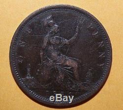 1864 Great Britain One Penny Rare XF Coin Copper Low Mintage Antique Lot Cent