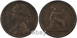 1865/3 Great Britain Victoria Penny PCGS VF35 Rare Bronze Coin