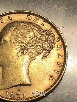 1871 Gold Sovereign Coin, Great Britain, Victoria, Sovereign, Rare High Grade