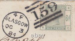 1884 QV 6d GREEN STAMP ON COVER GLASGOW TO BRITISH COUNCIL HONG KONG CHINA RARE