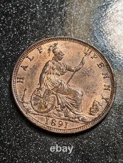 1891 Great Britain Victoria 1/2 Penny Rare Ch-Gem Uncirculated Beauty