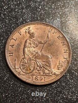 1891 Great Britain Victoria 1/2 Penny Rare Ch-Gem Uncirculated Beauty